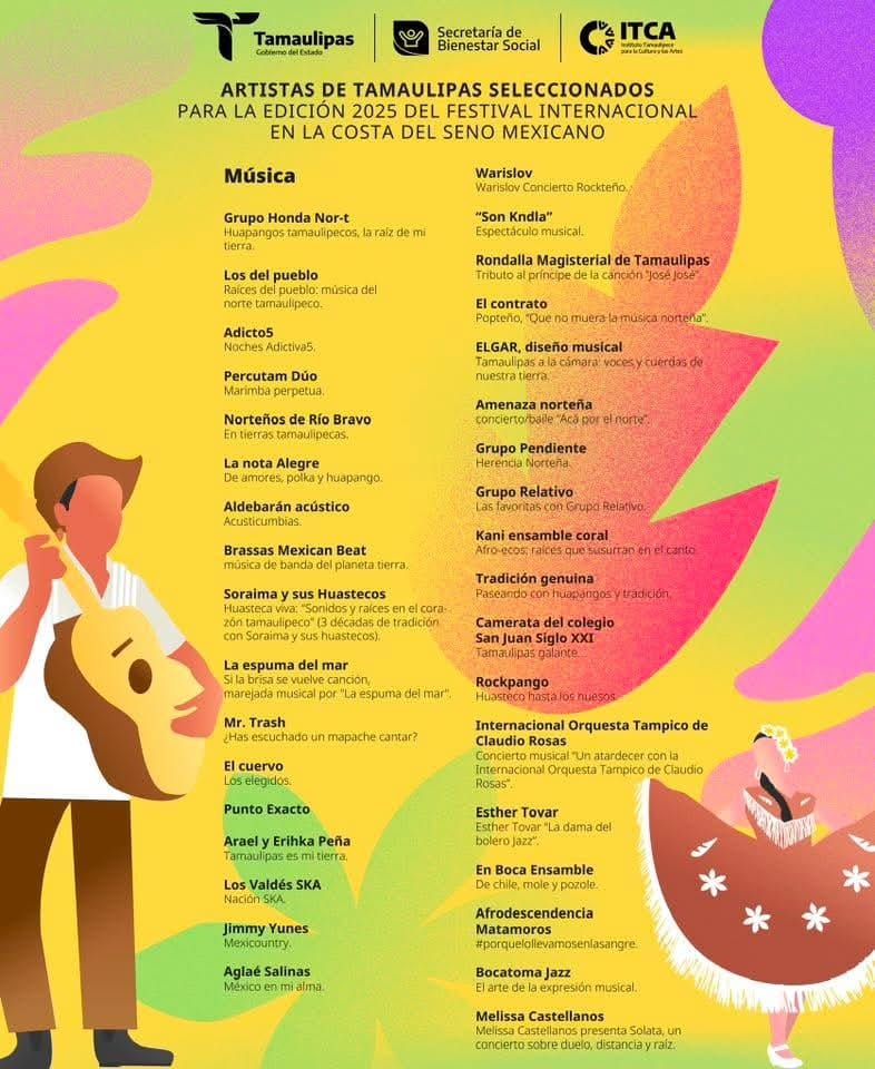 Anuncia ITCA lista de artistas tamaulipecos seleccionados para formar parte de la programación del FICSM2025